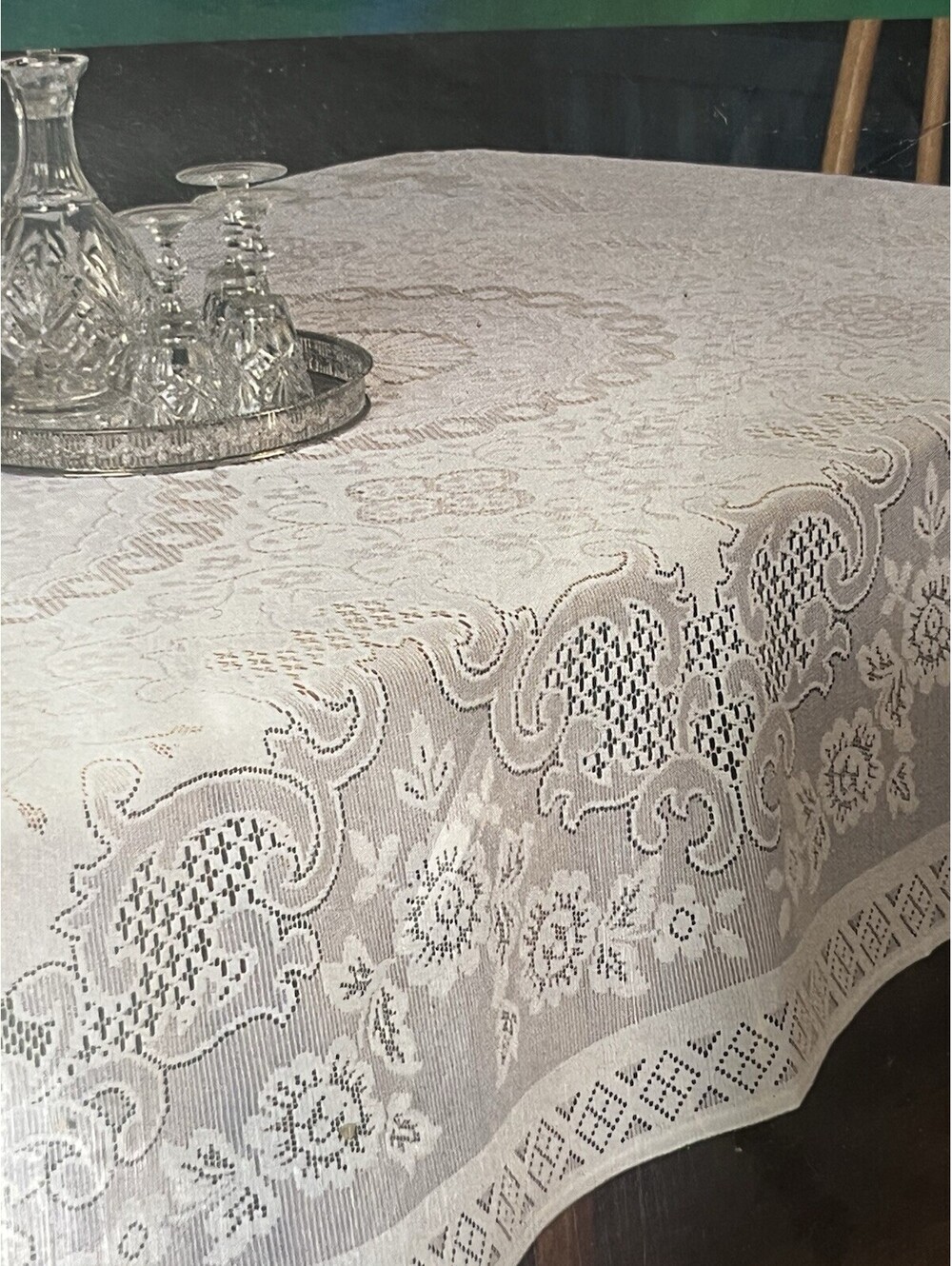 Vintage Lace Table Cloth 52x52 Inch Simaco Of Nottingham Ivory English Cottage